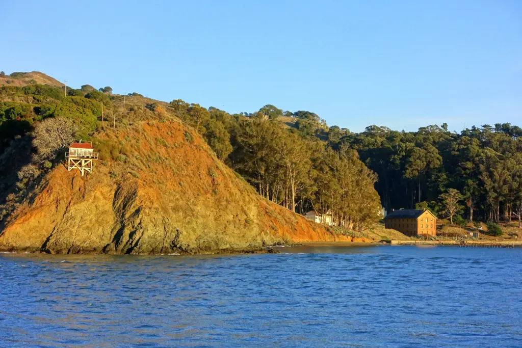 Angel Island rising from the blue water of San Francisco Bay in late light